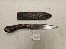 J. LINGARD KNIFE BAMBOO HANDLE LEATHER JEWELED SHEATH