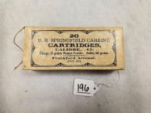 (20) US SPRINGFIELD CARBINE CARTRIDGES 45 CAL FRANKFORD ARSENAL DATED 1874