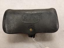 BLACK CARTRIDGE BOX MARKED R.I.M. WATERVILLE ARSENAL WOODEN INSERTS