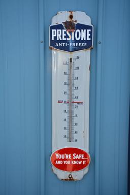 Prestone Anti-freeze Thermo, Porcelain Sign Little Rust, 35"x9"