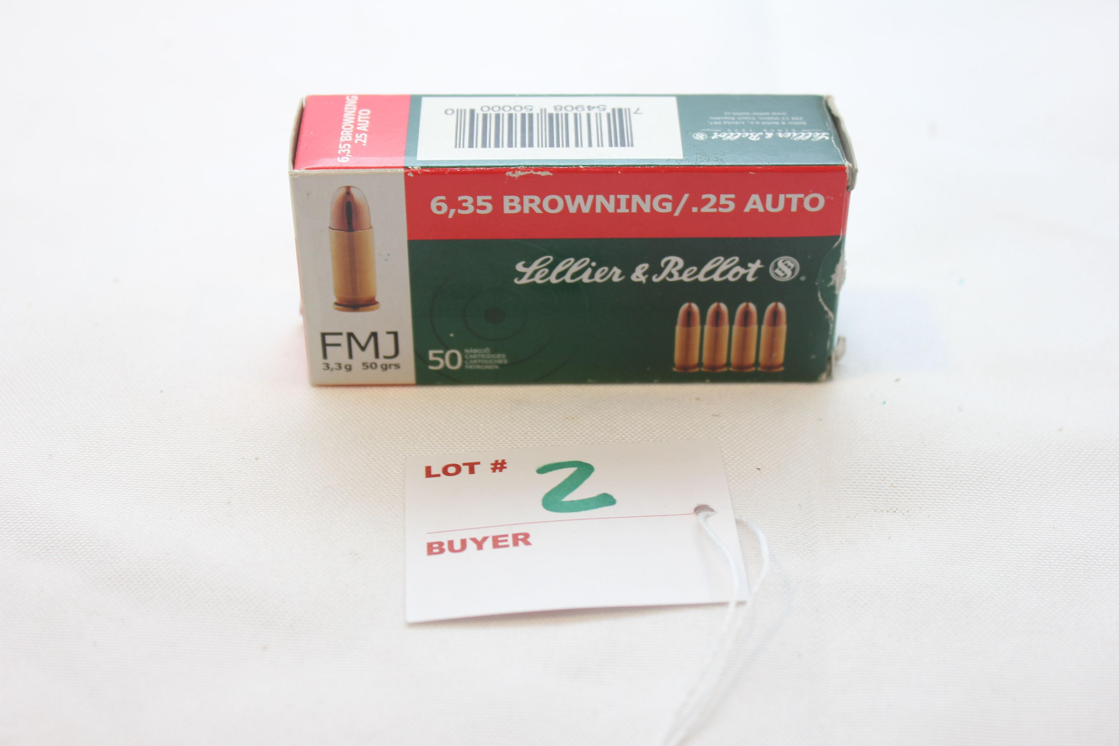 Sellier & Bellot.25 Auto/6.35 Browning 50 Gr. FMJ; 50 Rds.