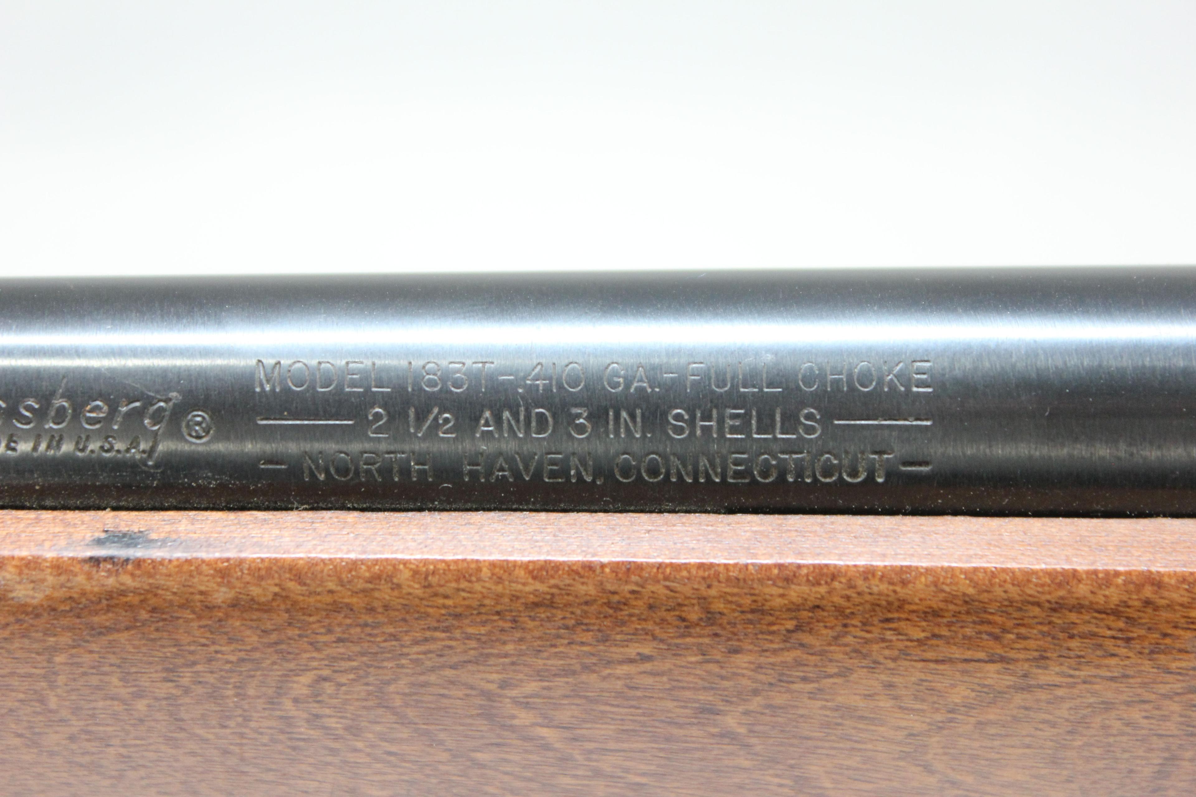 Mossberg Model 183T .410 Ga. 2-1/2" or 3" Cham. Full Choke Bolt Action 2-Shot Internal Magazine Shot