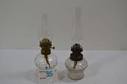 Pair of Clear Mini Oil Lamps; Basket Style and Ribbed