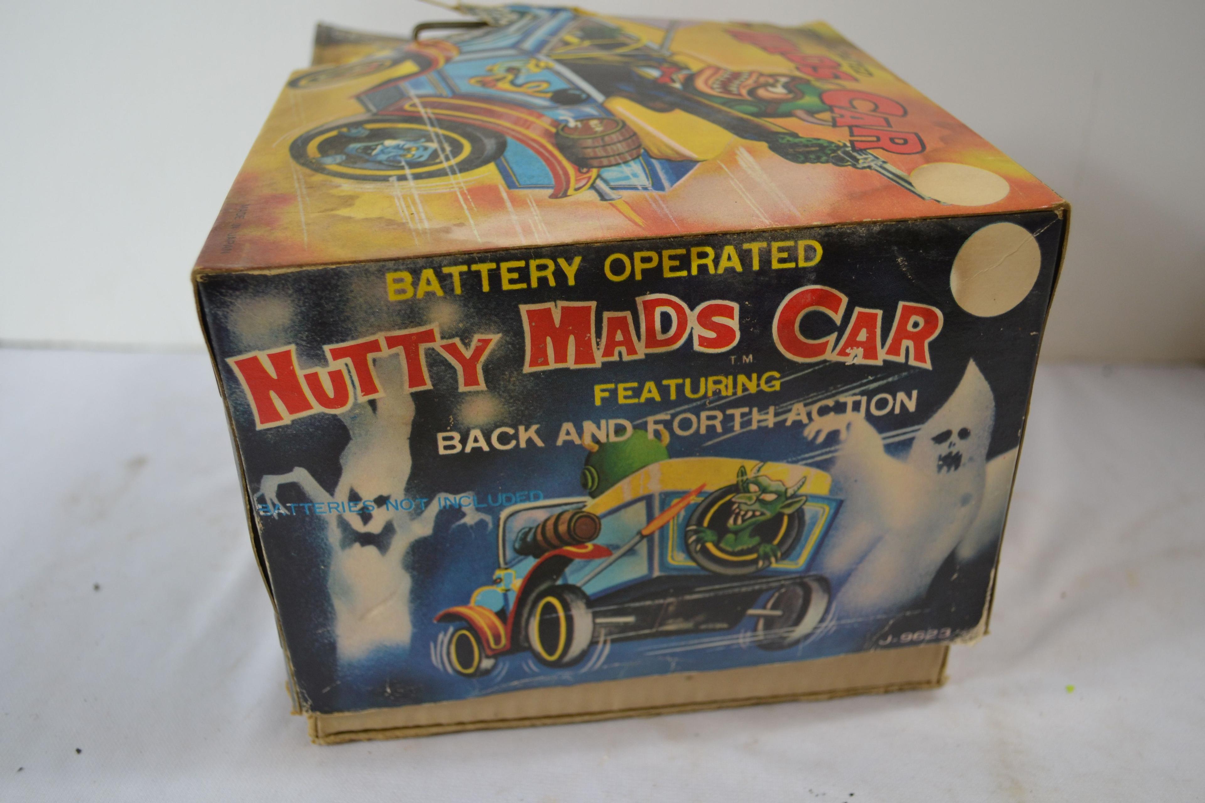 Marx Toys Nutty Mads Car Tin Toy; Battery-Operated w/Original Box. Box has condition issues.