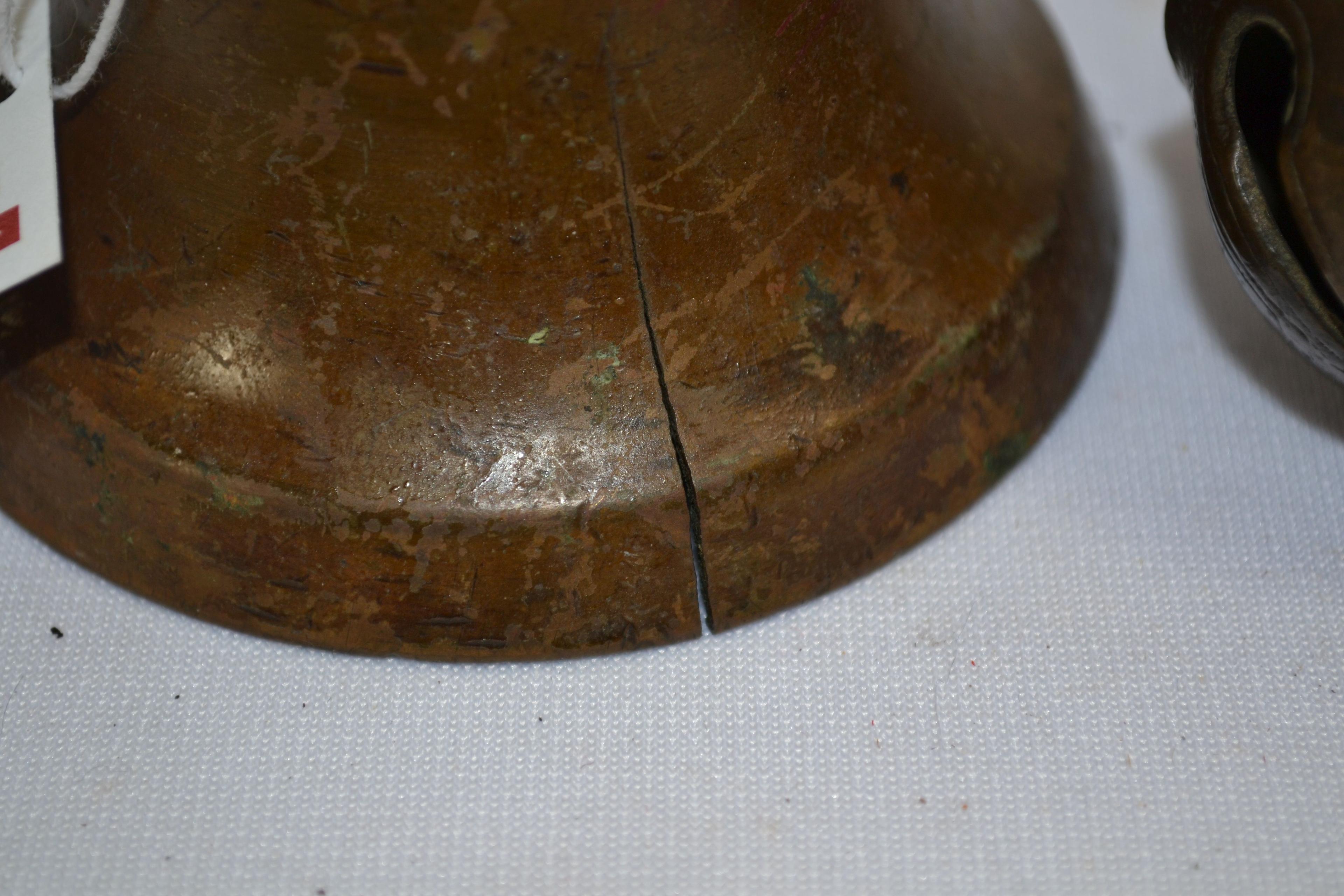 Vintage Brass School Bell (Has Crack) and Brass Sleigh Bell