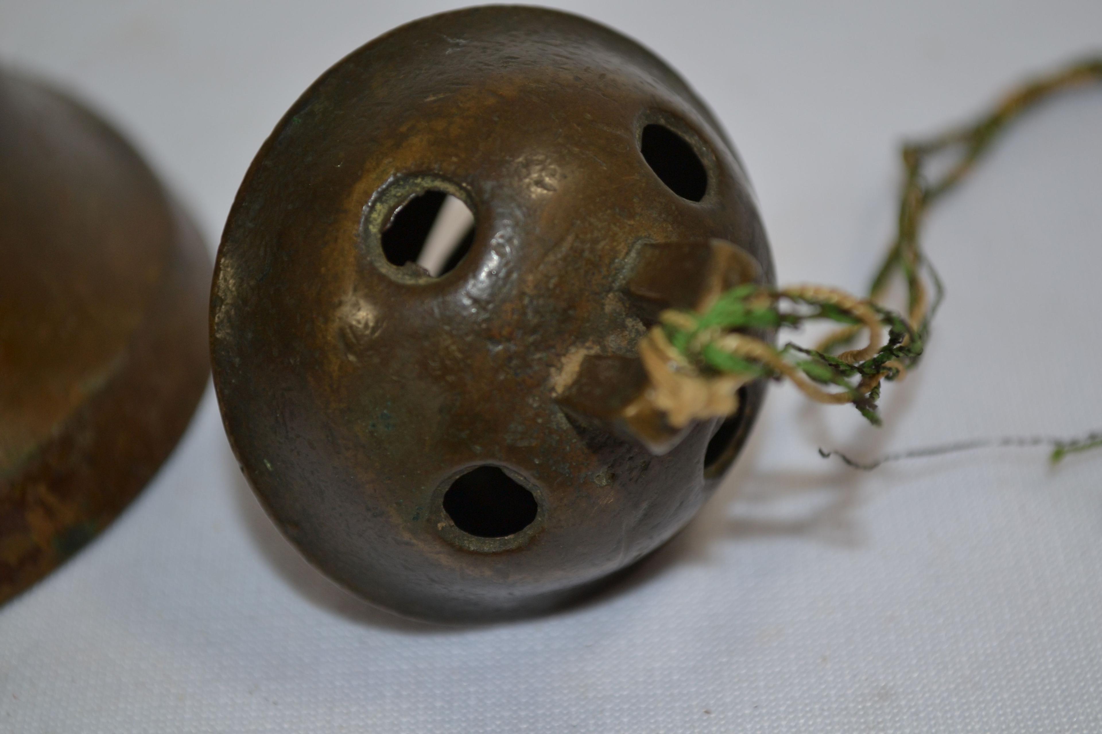 Vintage Brass School Bell (Has Crack) and Brass Sleigh Bell