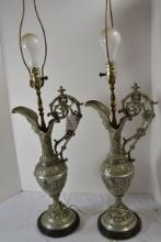 Pair of Vintage Mid-Century Cast iron "Ewer Style" Table Lamps