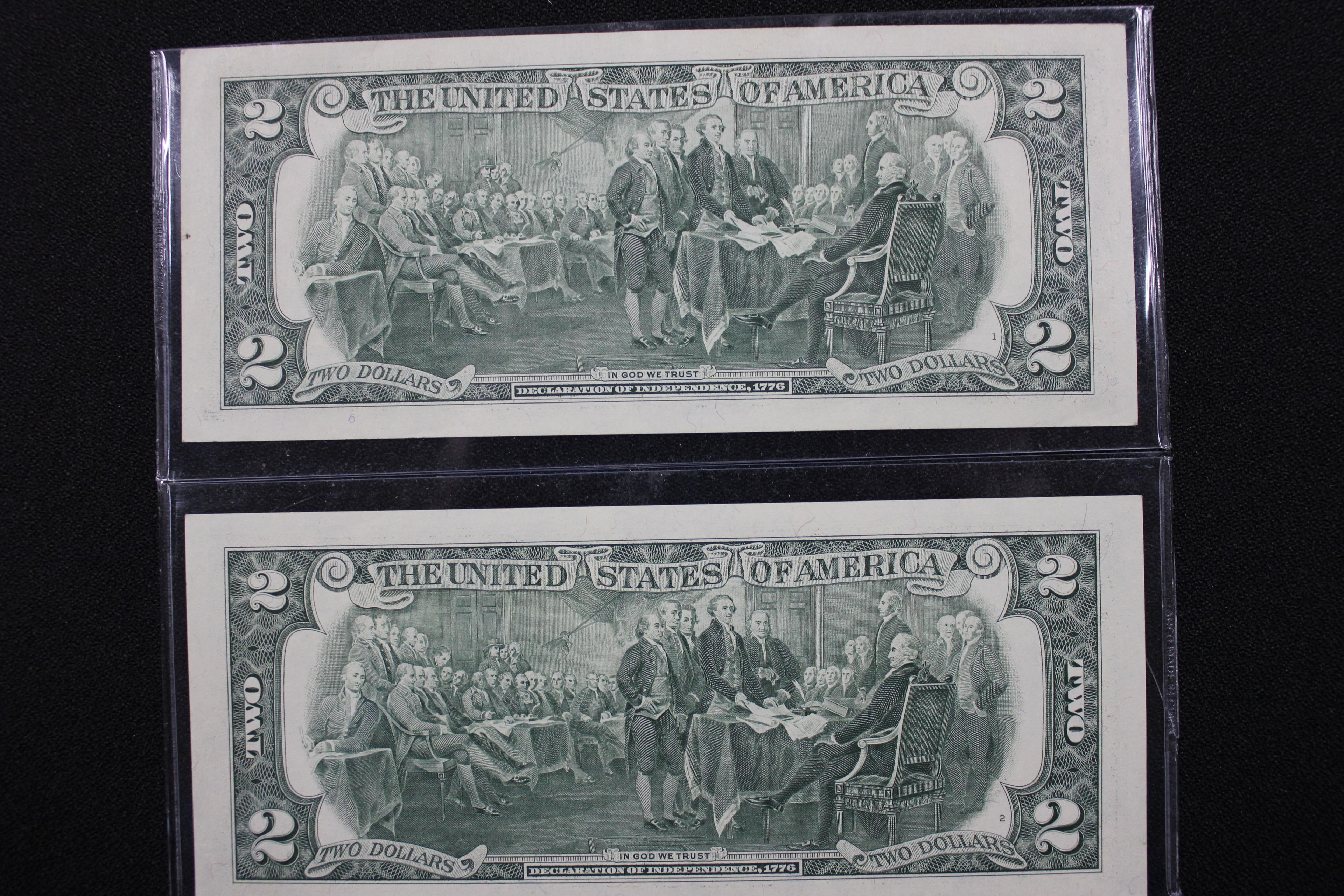 Pair of 1995 Two Dollar Bills; Uncirc.