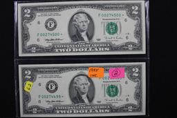 Pair of 1995 Two Dollar Bills; Uncirc.