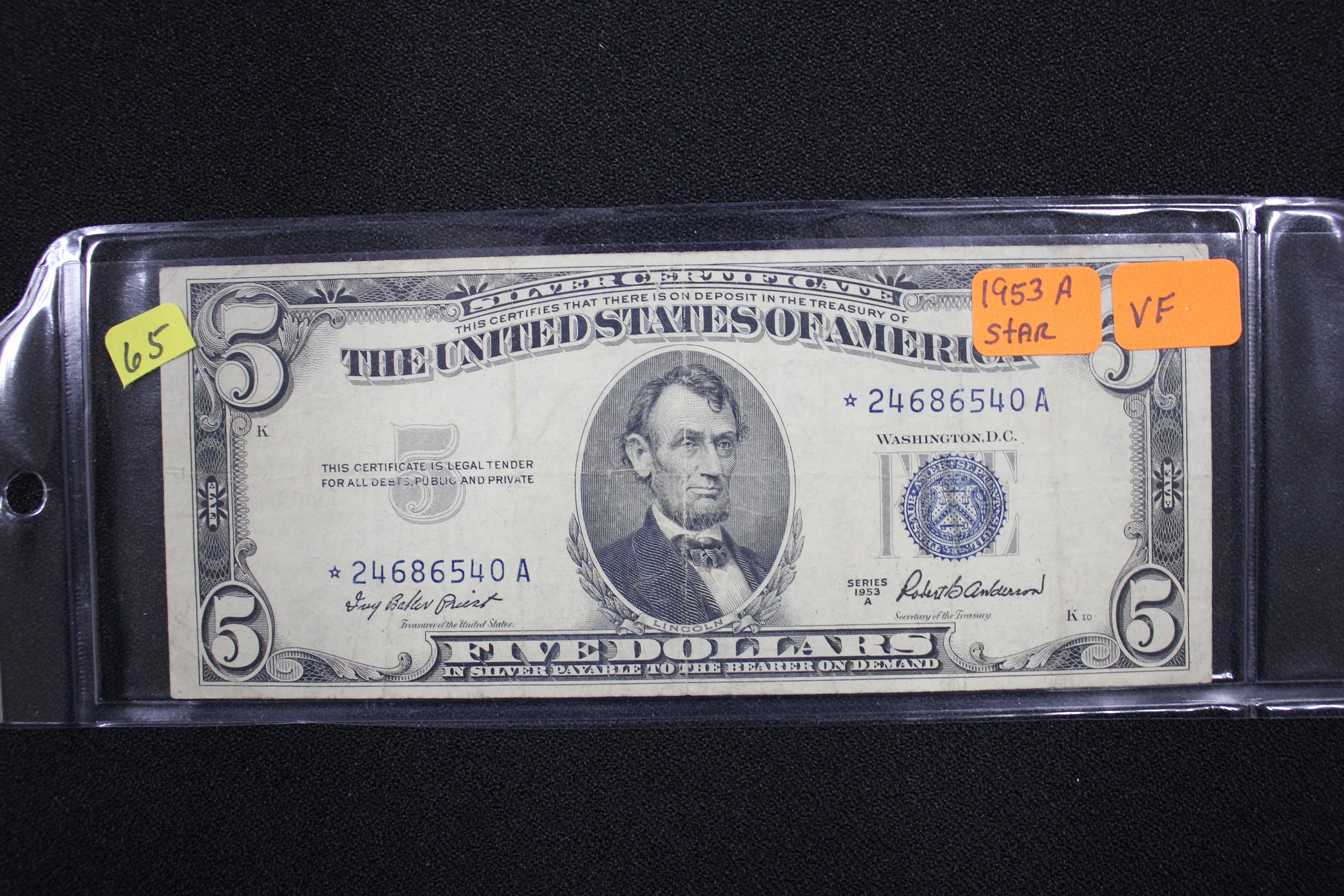 1953-A Five Dollar Silver Certificate Star Note; VF