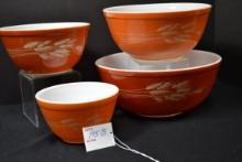 Pyrex 1980s Autumn Harvest 400 Series Mixing Bowl Set; Nos. 401, 402, 403, and 404; No Chips