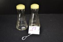 Pyrex Clear Salt and Pepper Shakers w/Yellow Pastel Tops; Mfg. 1960-1965