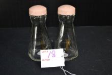 Pyrex Clear Salt and Pepper Shakers w/Pink Pastel Tops; Mfg. 1960-1965
