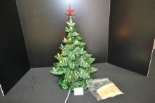 Vintage Atlantic Mold 1974 Ceramic Christmas Tree w/Light Inserts and Music Box Base; 17" Tall