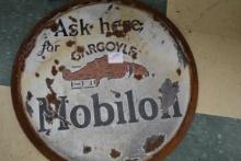 Mobileoil Gargoyle Gas Station Sign; Round Double-Sided 24" Diameter; Some Damage