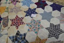 Vintage 6-Point Star Pattern Twin Size Quilt Top; Note: Quilt Top Only