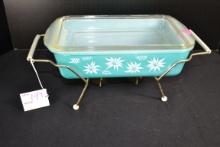 AGEE Pyrex Turquoise Flannel Flowers COB 400 w/Lid and Cradle from Australia