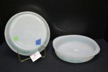 Glassbake Turquoise Flower Pie Plate and Round Cake Pan