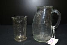 1950s Glassco Pot-Belly Quart Measuring Pitcher and Vintage Anchor Hocking Glass Measuring Beaker