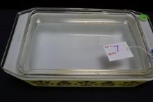 Pyrex Black Needlepoint No. 575 Space Saver w/Lid; Mfg. 1957; Lid is Chipped