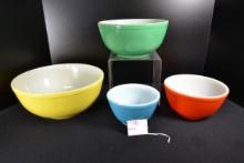 Pyrex Primary Colors Mixing Bowl Set Nos. 401, 402, 403, and 404; Mfg. 1945-1968