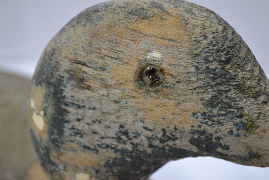 Vintage Wooden Duck Decoy Swivel Head, Glass Eyes, One Broken Eye
