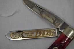 Case XX 1 of 150 1982 Double Blade "Sho Me Cutlery Club" Knife, #092, 4", Red Handle