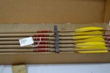Whiffen Arrows; Bear Labeled Brown and Red With Yellow Fletching, 12 Arrows, Has Blades In Box