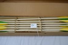 American Arrows; 11 White With Green and Yellow Fletching Arrows In Box
