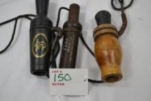 3 Duck Calls; Ducks Unlimited Black Call on Lanyard, Unmarked Wooden Call On Lanyard, Partial Marked