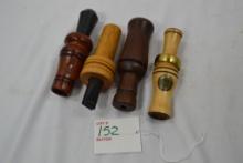 Group of 3 Unmarked Wooden Duck Calls, 1 Big River Game Call
