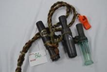 Group of Sure-Shot, Primos and Waterfowl Duck Calls On Lanyard With Whistle