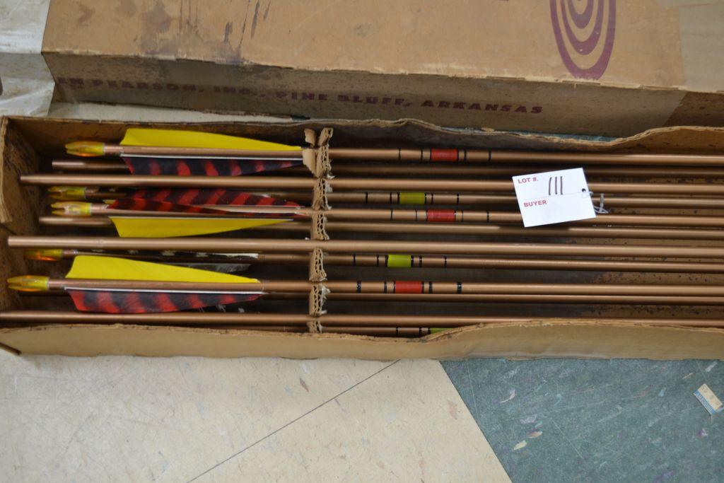 Ben Pearson Arrows, 12 Brass and Red Rod with Yellow & Red Fletching, No Heads in Box