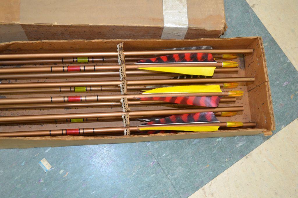 Ben Pearson Arrows, 12 Brass and Red Rod with Yellow & Red Fletching, No Heads in Box
