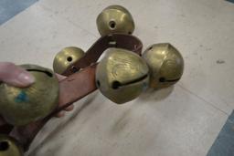 Complete Set of Brass on Leather Sleigh Bells; 24 Bells; Vintage