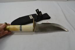 Unmarked 6" Blade, Brass Bone and Antler Handled Knife with Free Hunter Canvas Sheath