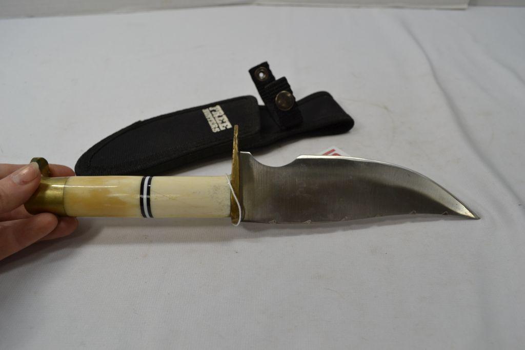 Unmarked 6" Blade, Brass Bone and Antler Handled Knife with Free Hunter Canvas Sheath