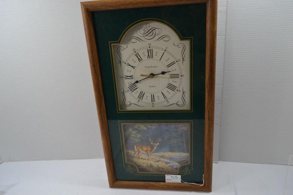 14"x 24" Ingranam Quarts Battery Operated Wall Clock with Deer Scene in Bottom Panel
