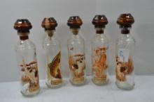 Group of 5 Cabin Still Bourbon Whiskey Glass; 12-1/2" Tall Decanters; Dog, Fish and Deer Designs w/G