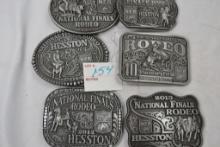 Group of 6 Hesston Rodeo Buckles; 2012, 13, 14, 2015- 40th Anniversary, 16 and 2017