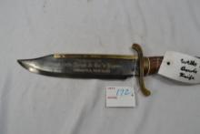 Property of Wells Fargo Bowie Style 14" Knife w/Brass Hand Guard and Wooden Handle