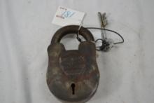 Wells Fargo Tombstone Arizona 5"x 3" Cast Iron and Brass Lock with A Key