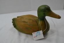 Carved Wooden Duck Decoy Décor, Green Tan 11" Long w/Swivel Head