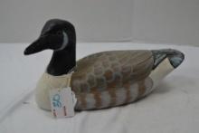 Vintage Wood Hand Carved; Hand Painted Canada Goose Decoy Décor, Glass Eyes, 12" Long