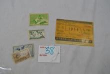 4 Nebraska Game Commission Stamps, 1955, 1957, 1958, and a Resident Permit to Fish and Hunt From 195
