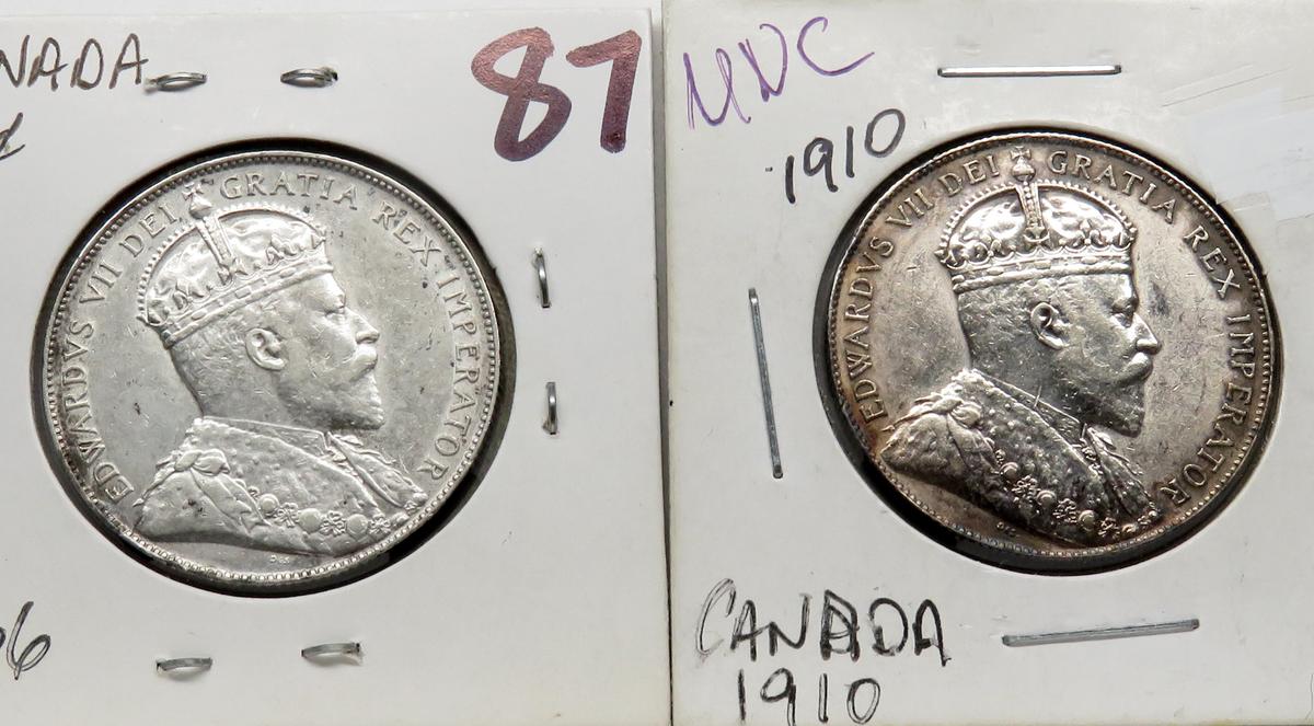 2 Canada Silver 50 Cent: 1906, 1910