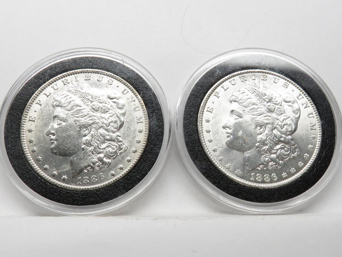 2 Morgan $ 1886 BU & AU