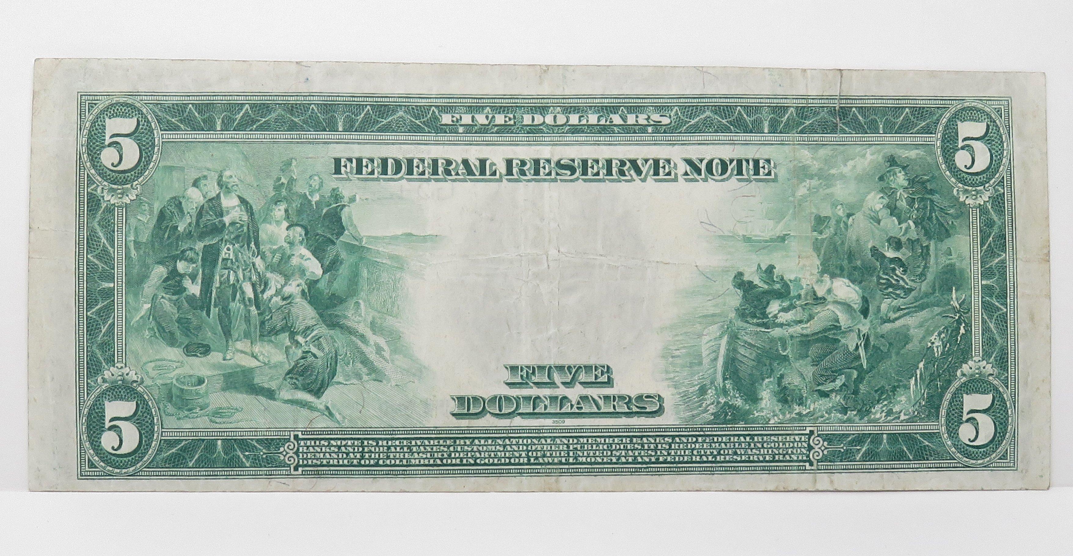 $5 FRN 1914 Chicago, SN G34217792B, VF