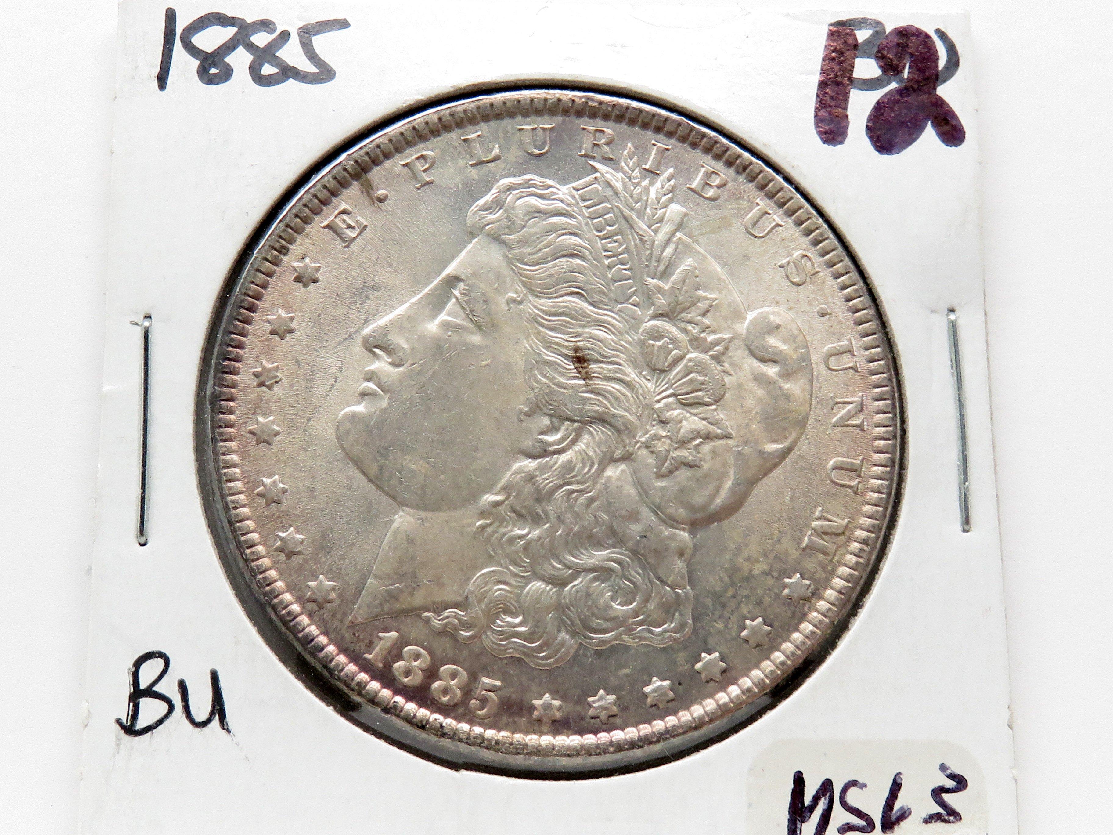 2 Morgan $: 1884-O BU light obv scratch, 1885 BU