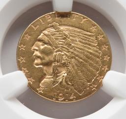 Gold Indian Head $2 1/2 1914 NGC AU Details cleaned